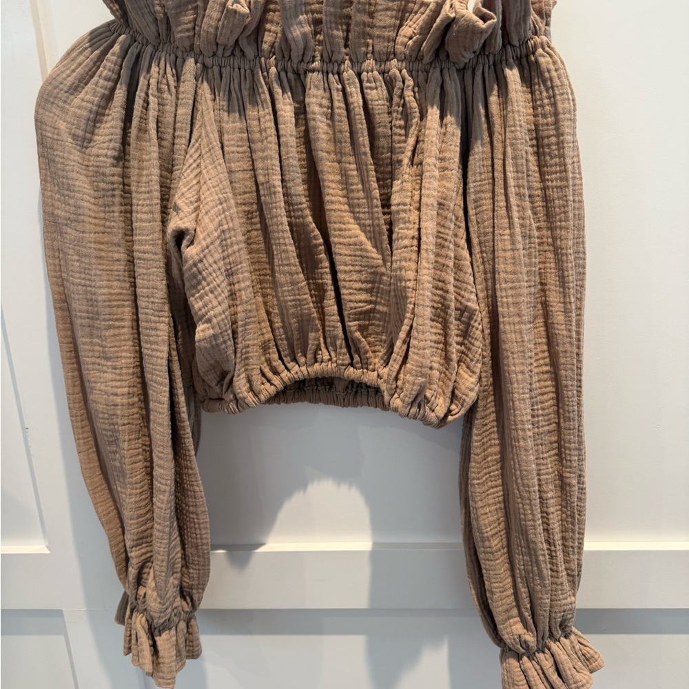 Boheme Goods Off-Shoulder Tan Peasant Blouse - Picture 3 of 3